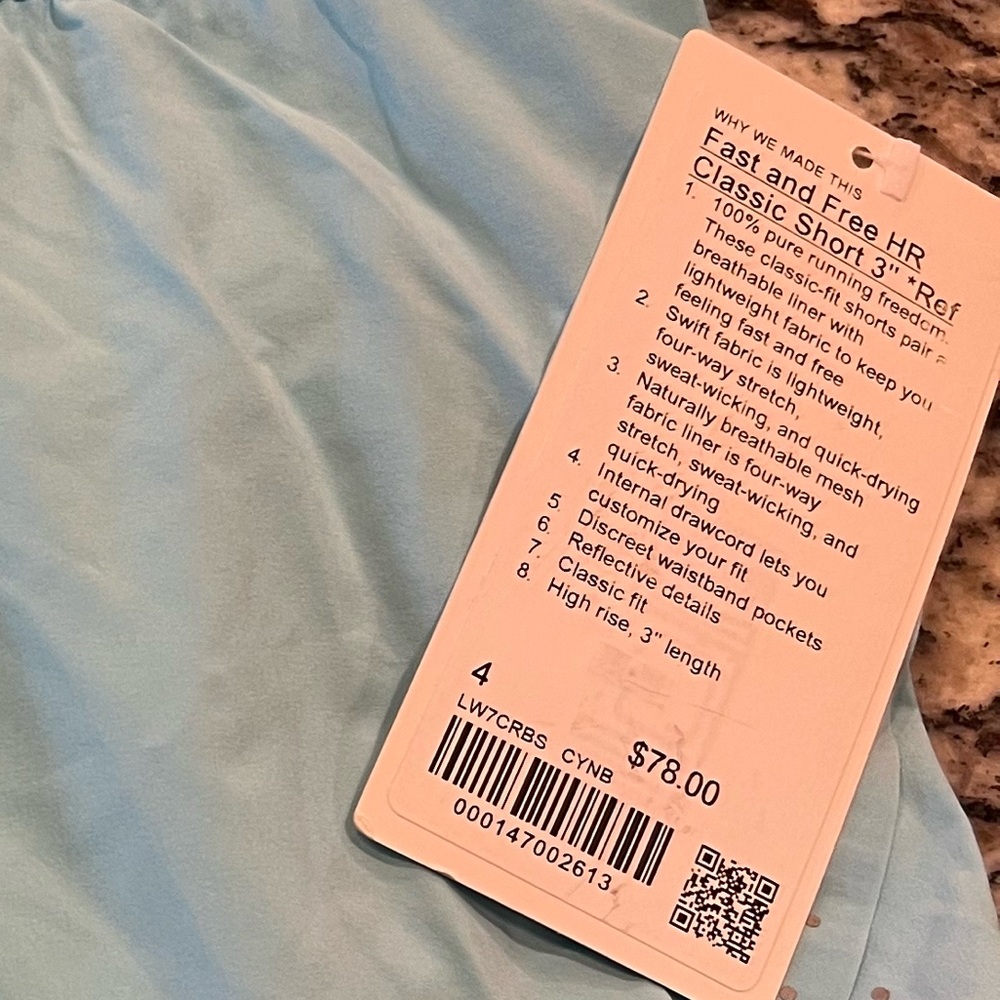 NWT Lululemon Fast and Free high rise 3”